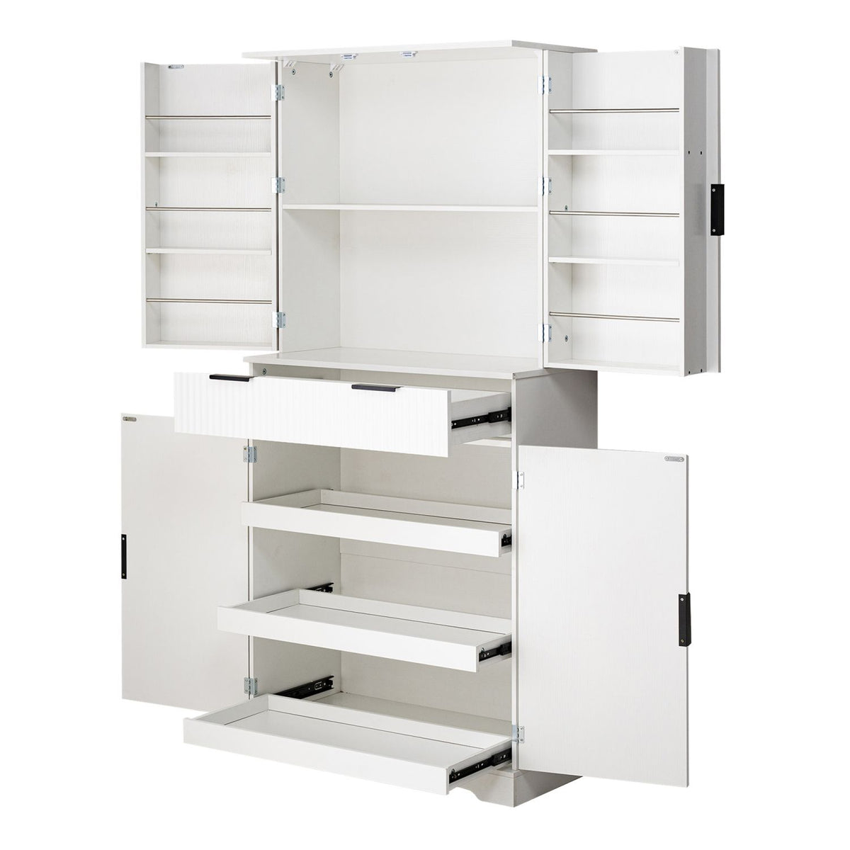 Fluted Freestanding Pantry with Drawers and Door Shelves