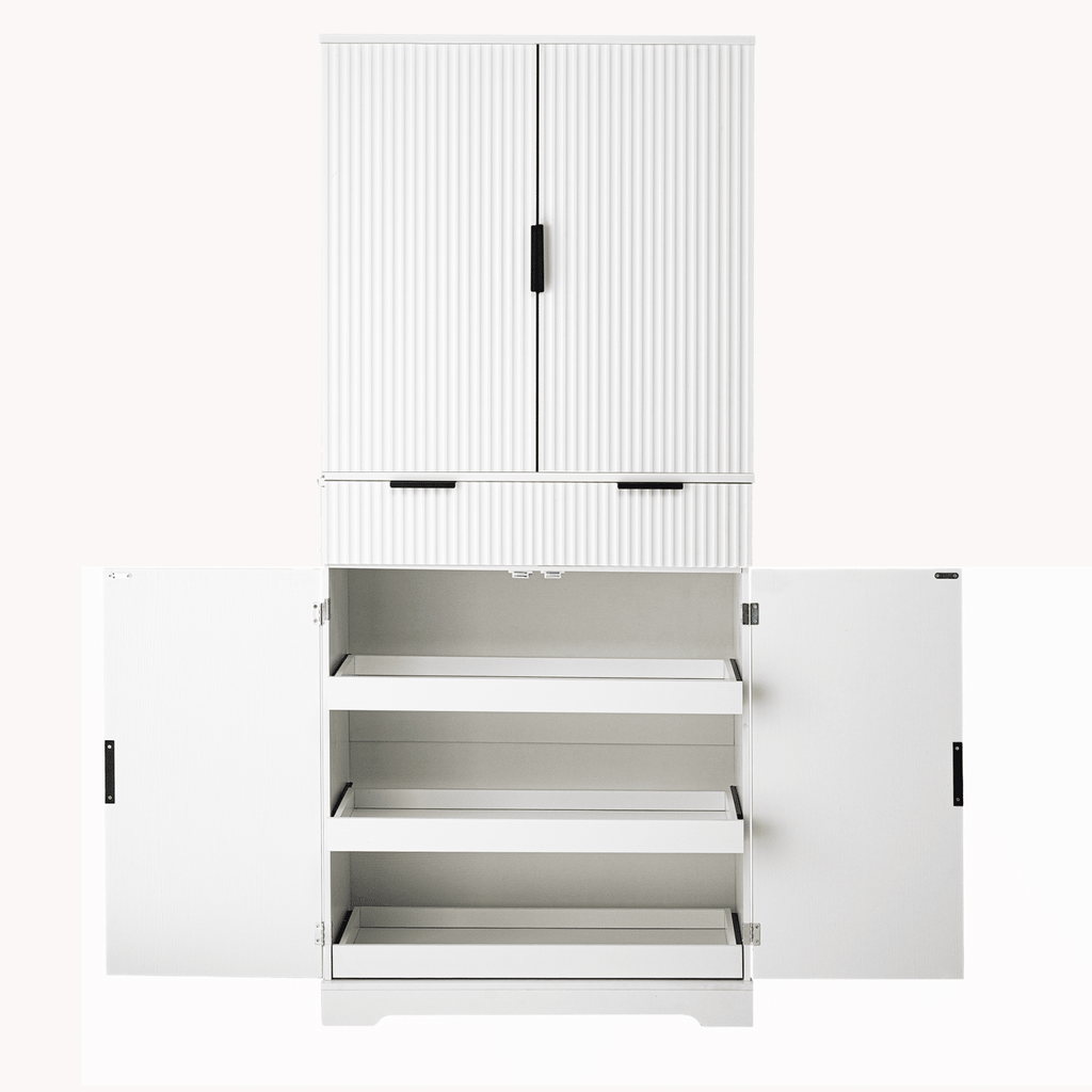 Fluted Freestanding Pantry with Drawers and Door Shelves