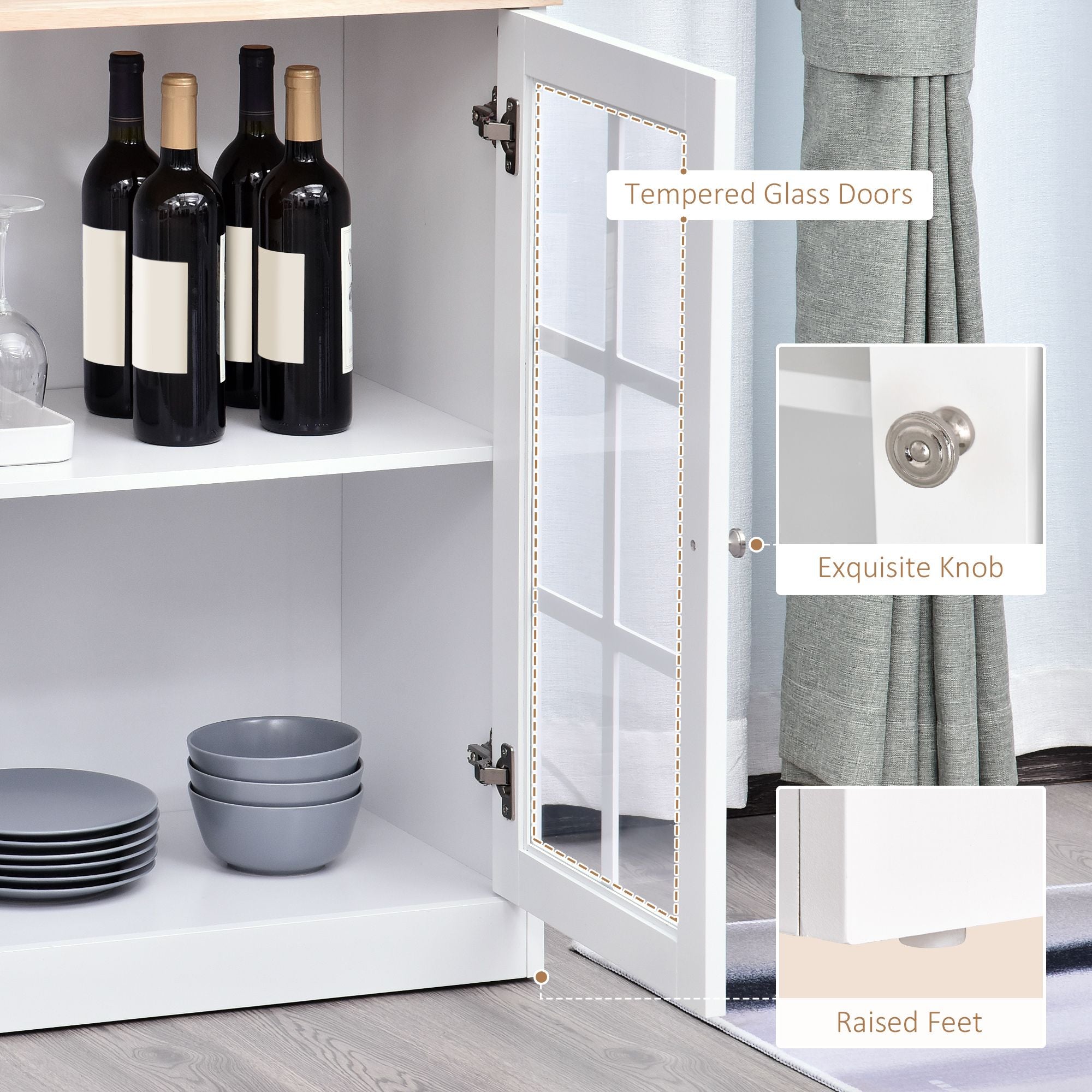 Spacious Freestanding Pantry Cabinet with Glass Doors and Adjustable Shelves