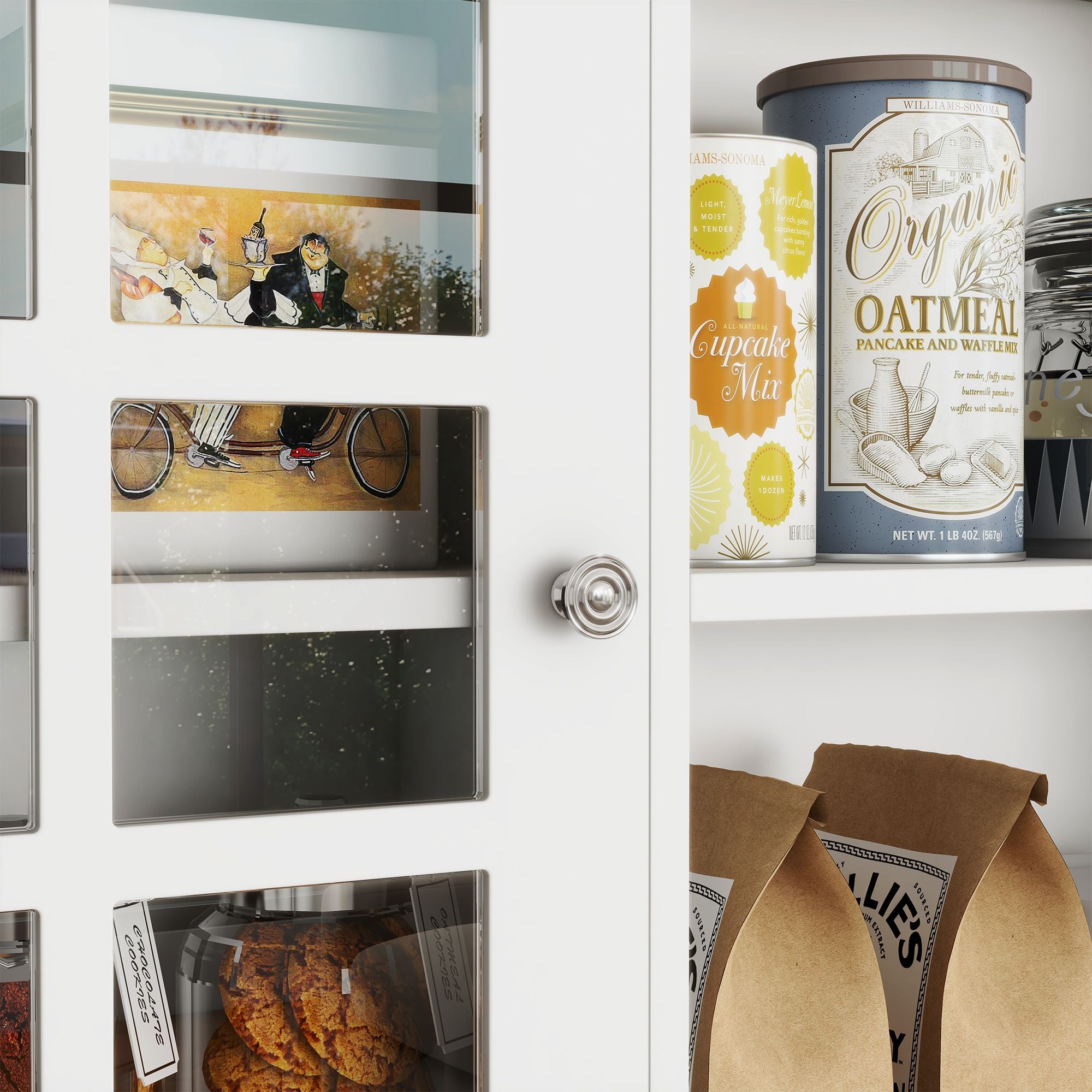 Spacious Freestanding Pantry Cabinet with Glass Doors and Adjustable Shelves