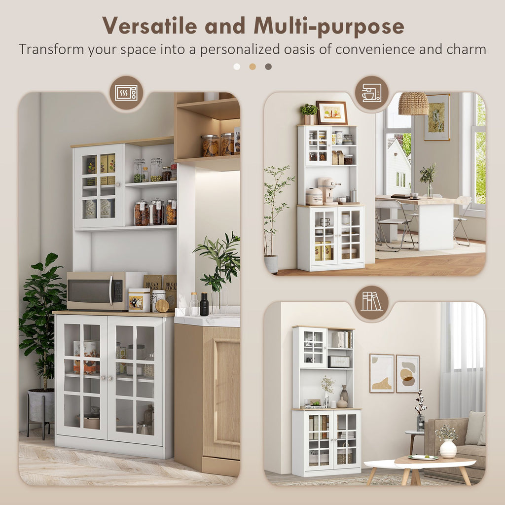 Spacious Freestanding Pantry Cabinet with Glass Doors and Adjustable Shelves