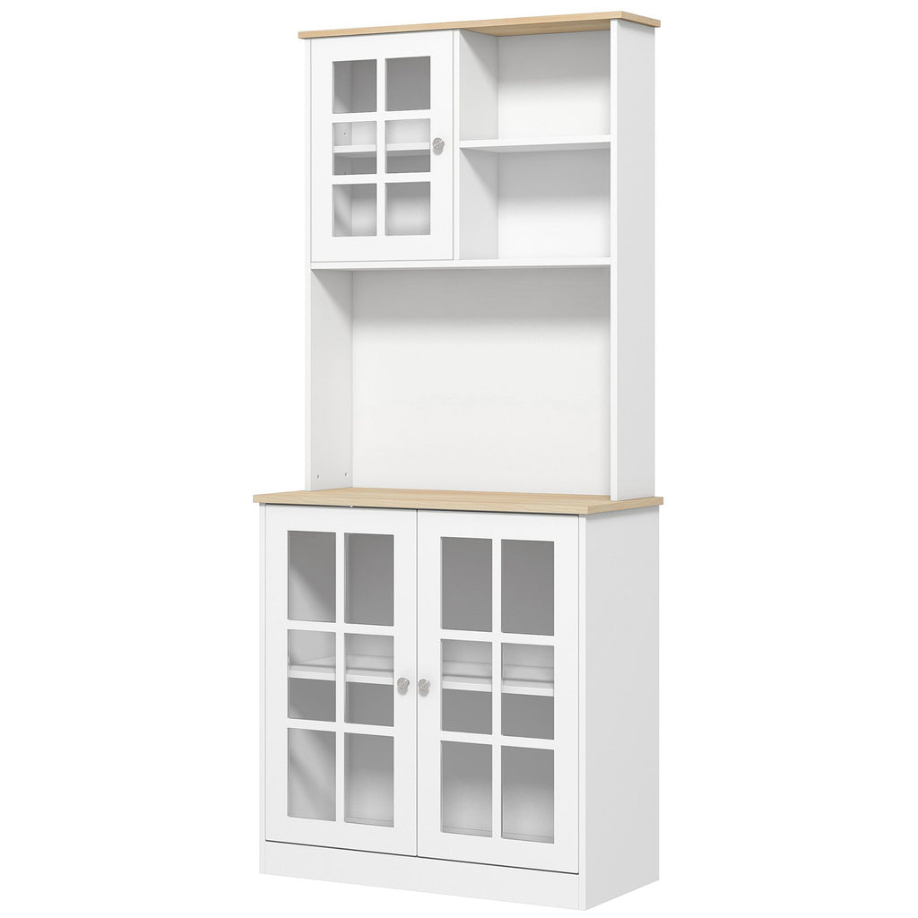 Spacious Freestanding Pantry Cabinet with Glass Doors and Adjustable Shelves