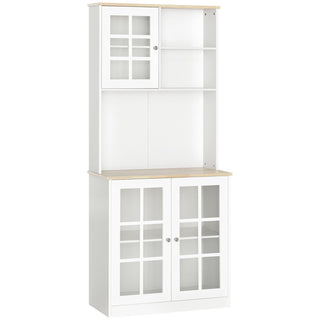 Spacious Freestanding Pantry Cabinet with Glass Doors and Adjustable Shelves