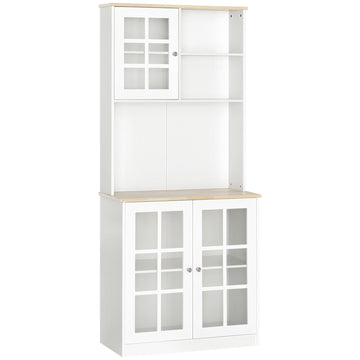 Spacious Freestanding Pantry Cabinet with Glass Doors and Adjustable Shelves