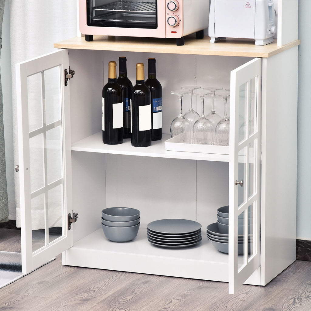 Spacious Freestanding Pantry Cabinet with Glass Doors and Adjustable Shelves