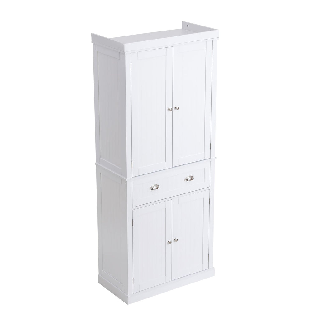 Tall Kitchen Pantry Cabinet with Drawer and Adjustable Shelves, White