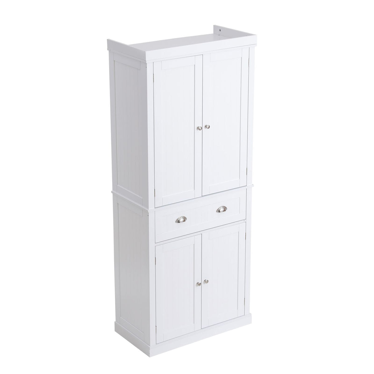 Tall Kitchen Pantry Cabinet with Drawer and Adjustable Shelves, White