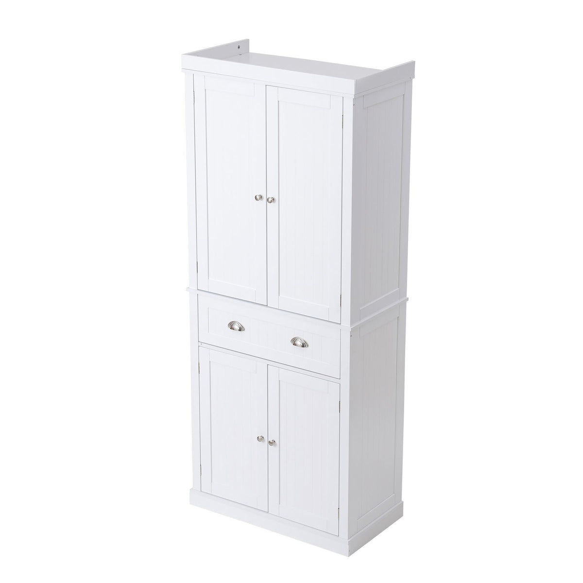 Tall Kitchen Pantry Cabinet with Drawer and Adjustable Shelves, White