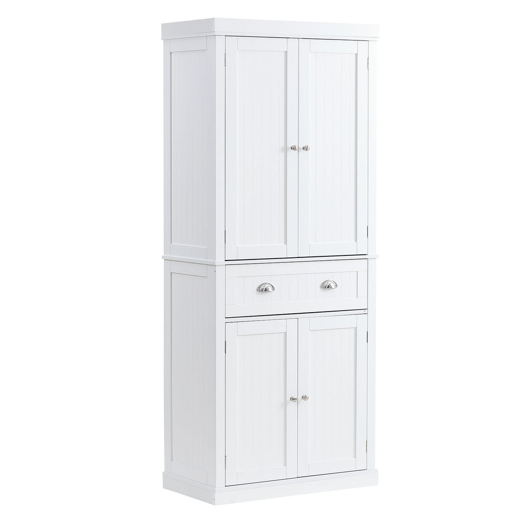 Tall Kitchen Pantry Cabinet with Drawer and Adjustable Shelves, White