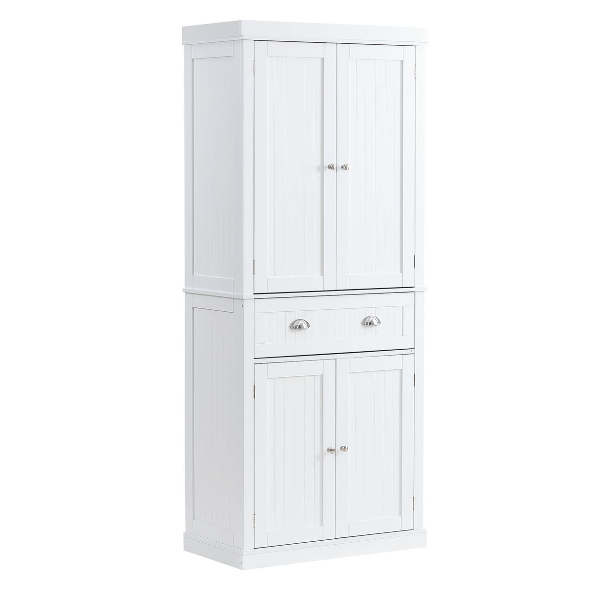 Tall Kitchen Pantry Cabinet with Drawer and Adjustable Shelves, White