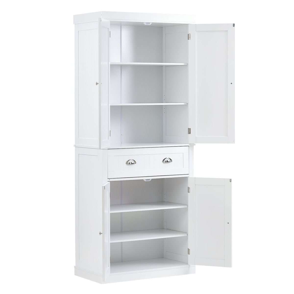 Tall Kitchen Pantry Cabinet with Drawer and Adjustable Shelves, White