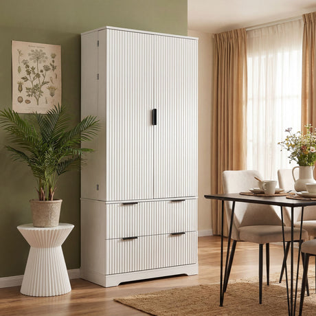 Fluted Pantry Cabinet with Adjustable Spice Racks and Drawers