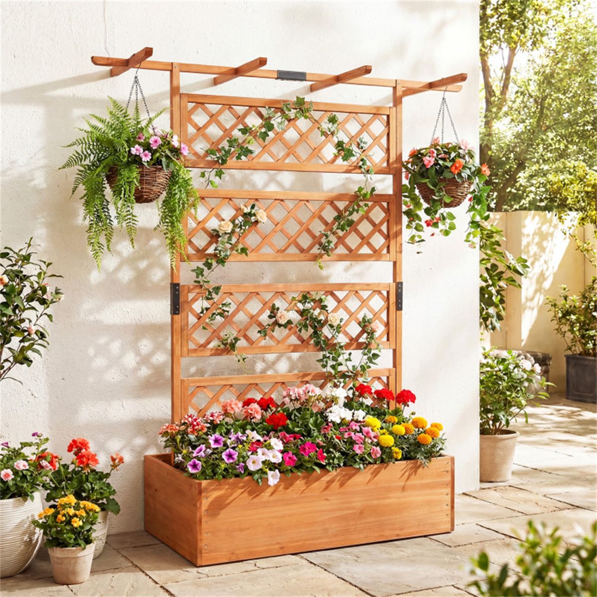 Raised Garden Bed with Trellis and Hanging Crossbars