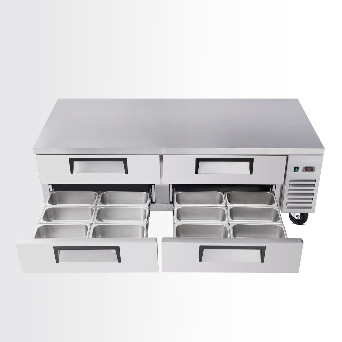 72- Refrigerated Chef Base with 4 Drawers & Stainless Steel Countertop