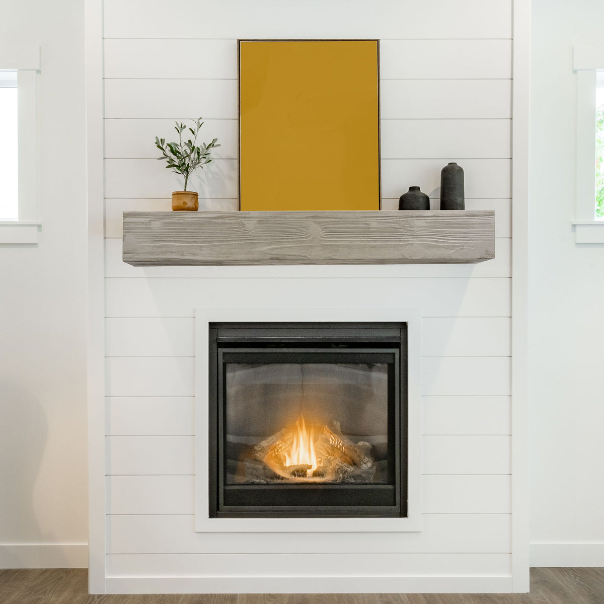 Rustic Floating Fireplace Mantel with Concealed Mounting