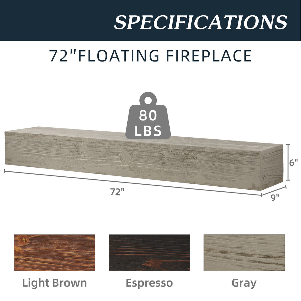 Rustic Floating Fireplace Mantel with Concealed Mounting