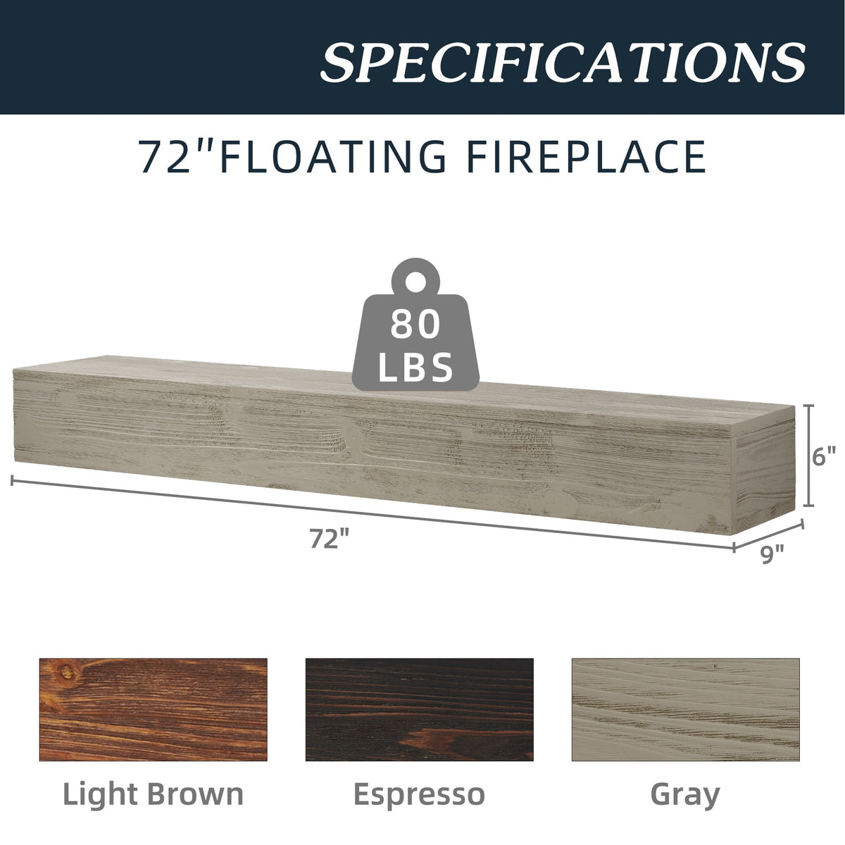 Rustic Floating Fireplace Mantel with Concealed Mounting