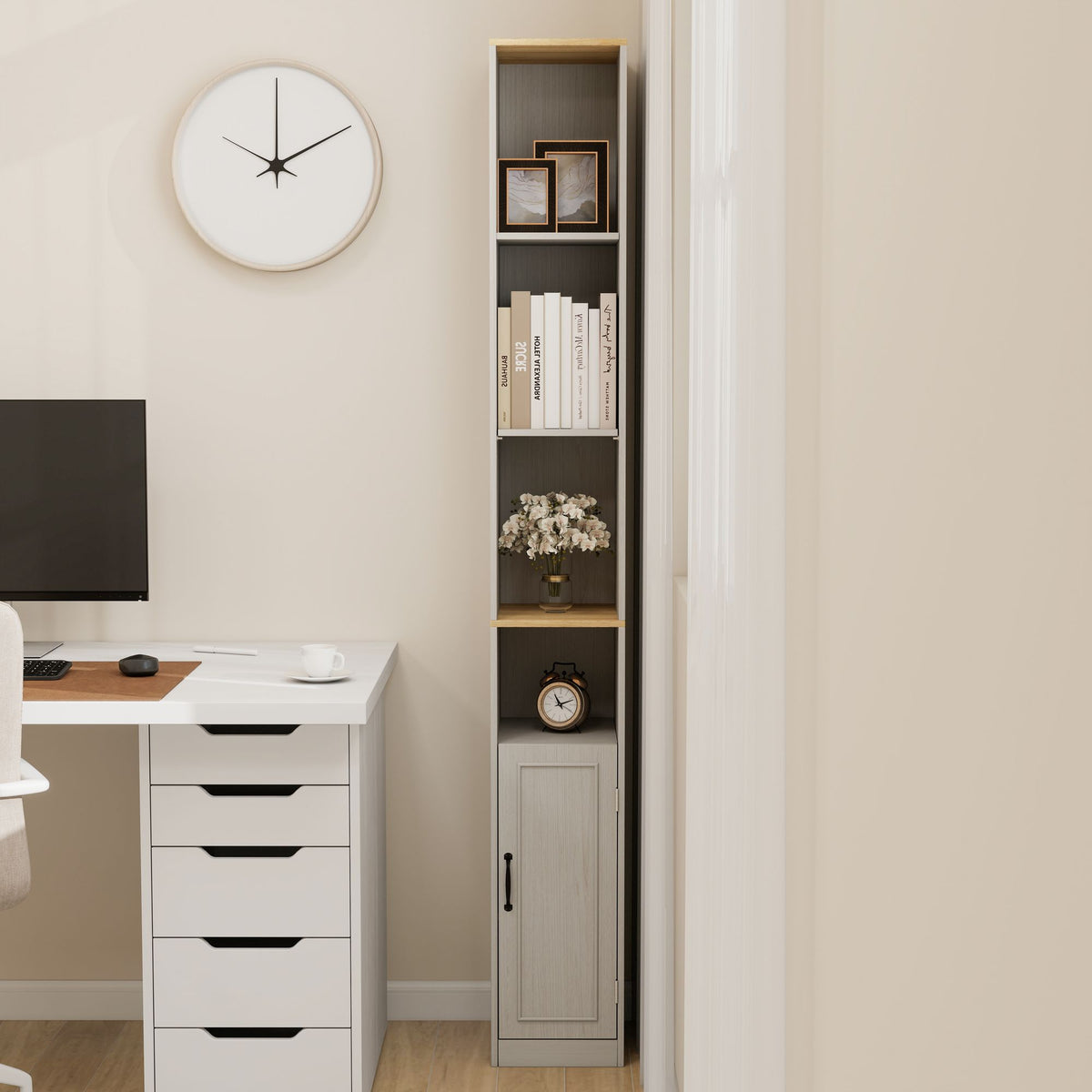 72- Tall Slim Storage Cabinet with Adjustable Shelves for Small Spaces