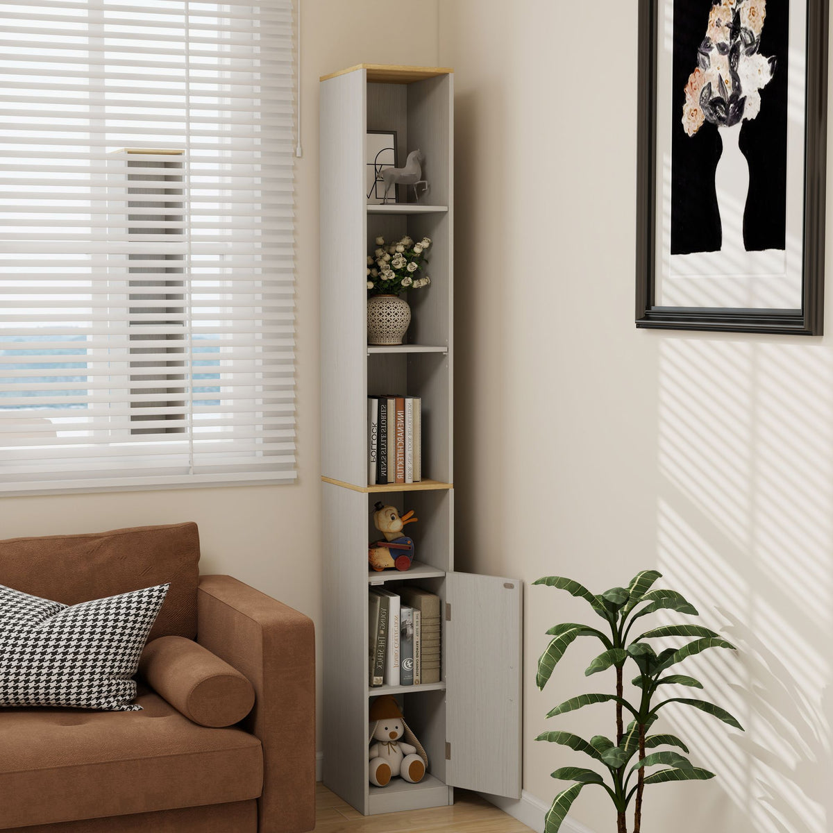 72- Tall Slim Storage Cabinet with Adjustable Shelves for Small Spaces