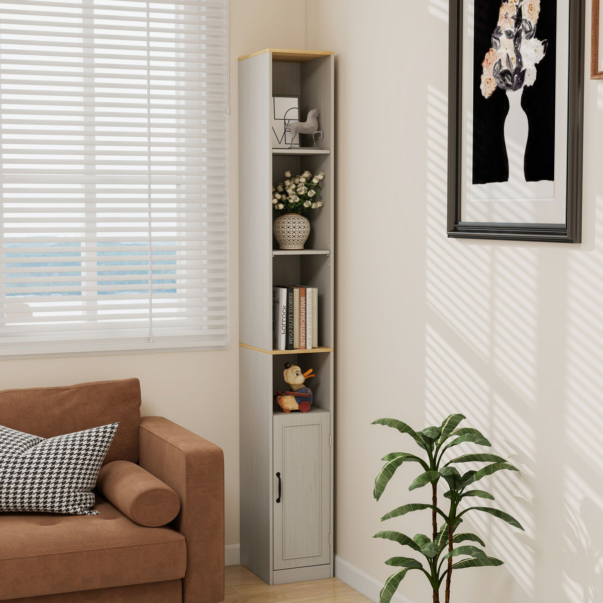 72- Tall Slim Storage Cabinet with Adjustable Shelves for Small Spaces