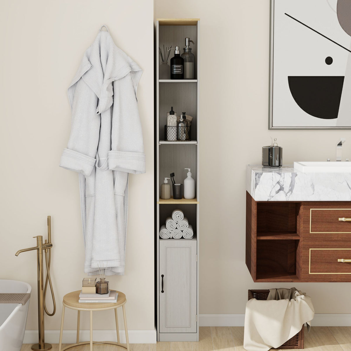 72- Tall Slim Storage Cabinet with Adjustable Shelves for Small Spaces
