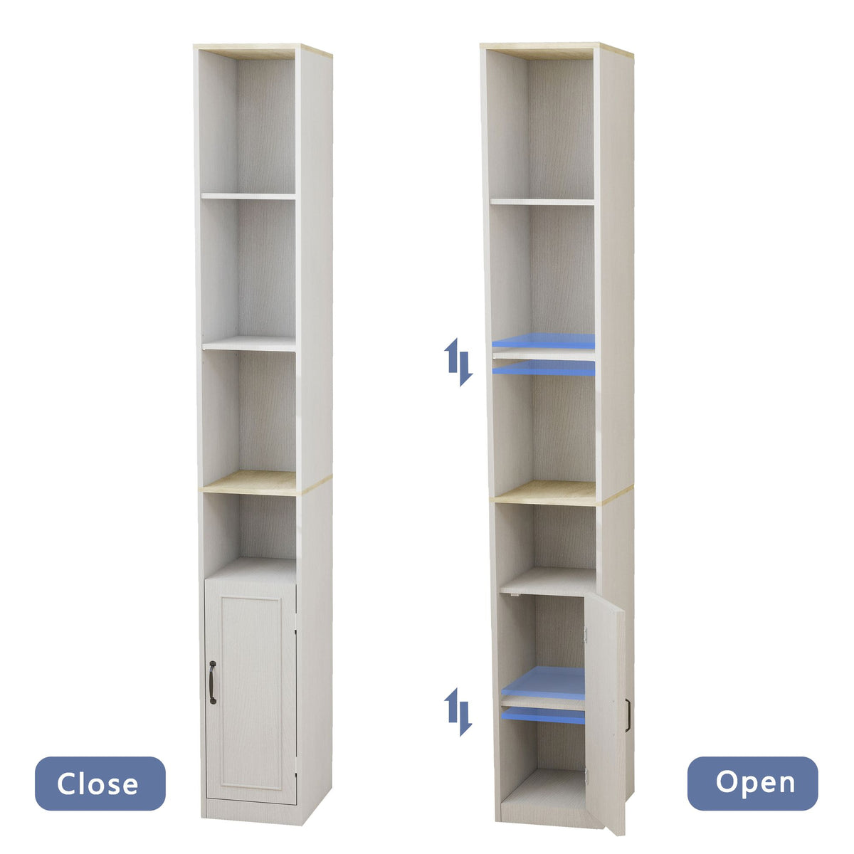 72- Tall Slim Storage Cabinet with Adjustable Shelves for Small Spaces