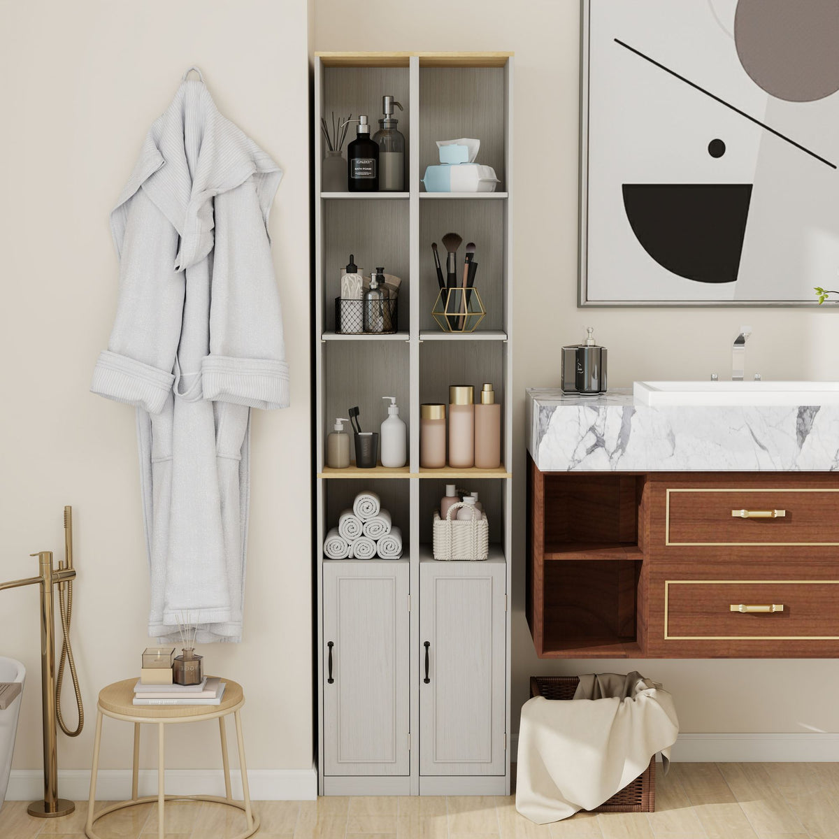 72- Tall Slim Storage Cabinet with Adjustable Shelves for Small Spaces