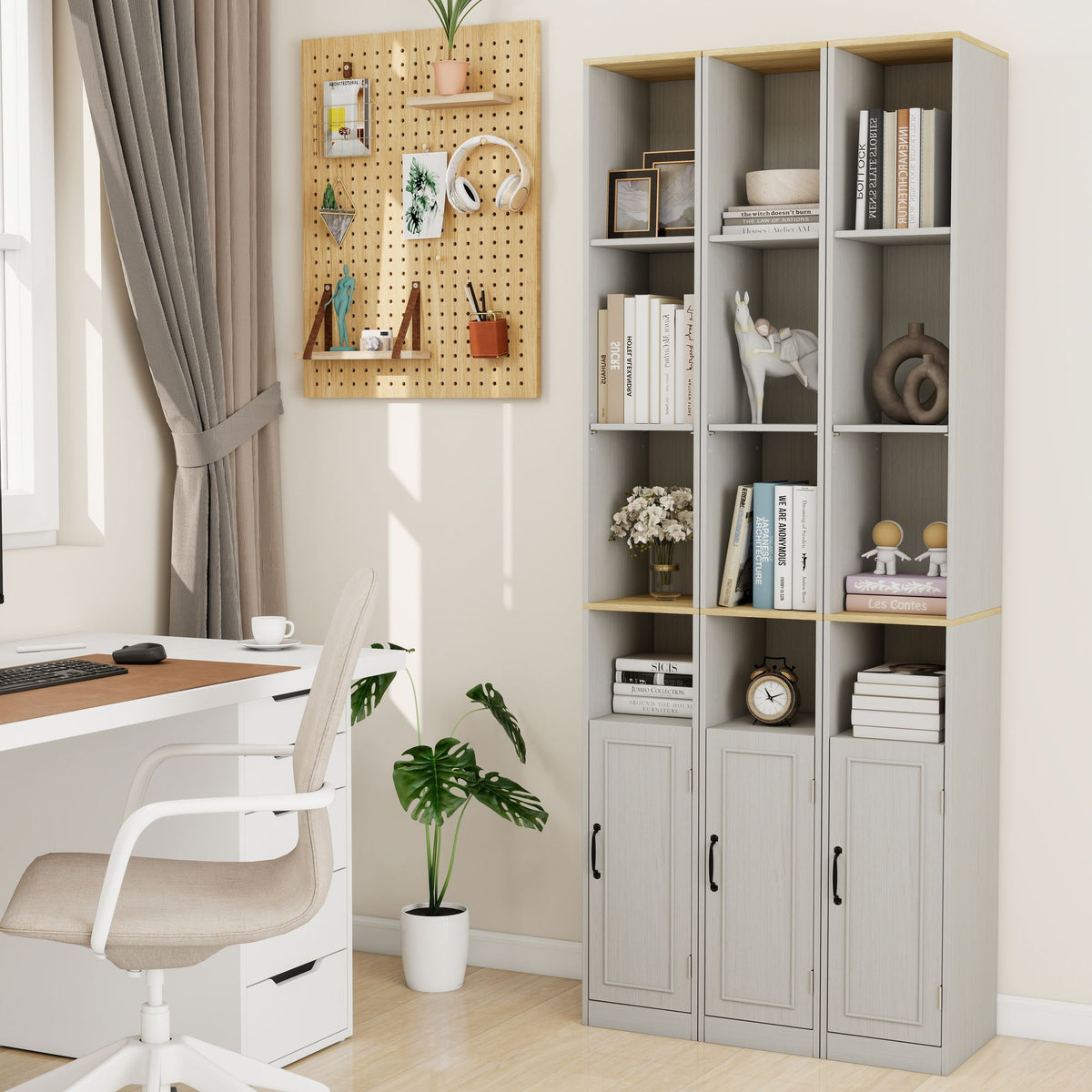 72- Tall Slim Storage Cabinet with Adjustable Shelves for Small Spaces