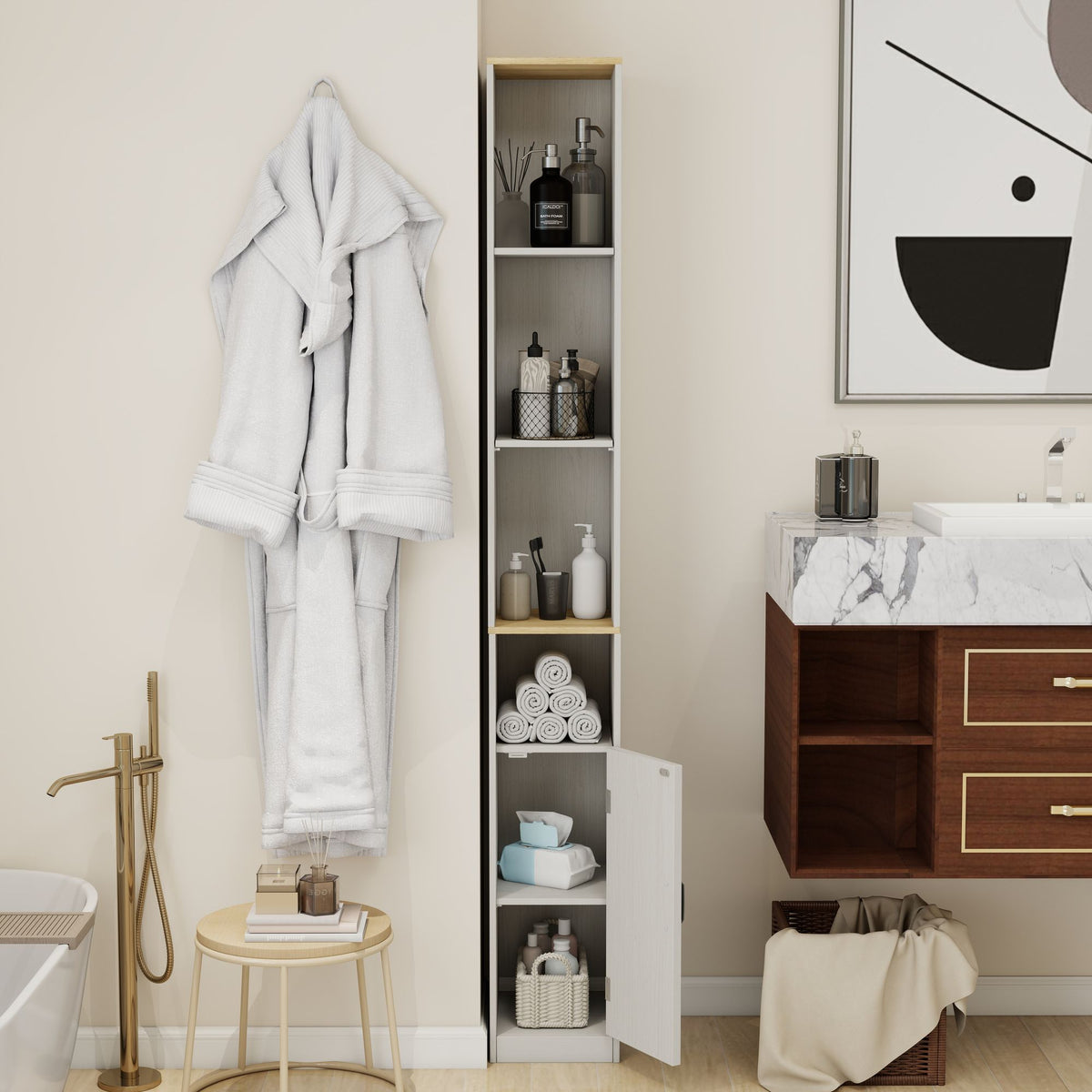 72- Tall Slim Storage Cabinet with Adjustable Shelves for Small Spaces