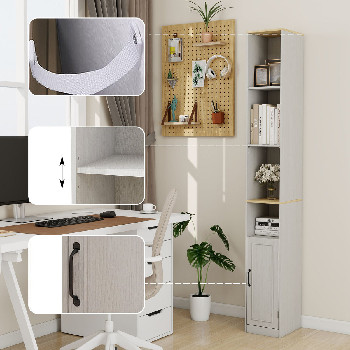 72- Tall Slim Storage Cabinet with Adjustable Shelves for Small Spaces
