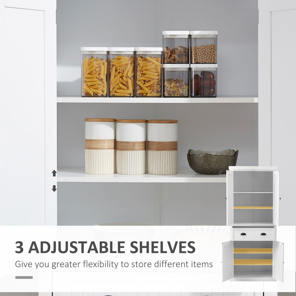 Traditional White Pantry Cabinet with Drawer and Adjustable Shelves