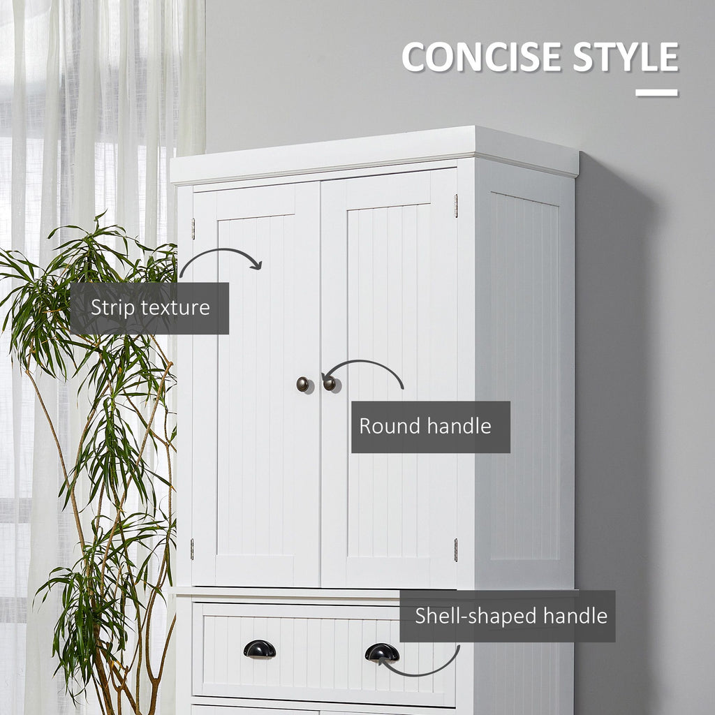 Traditional White Pantry Cabinet with Drawer and Adjustable Shelves