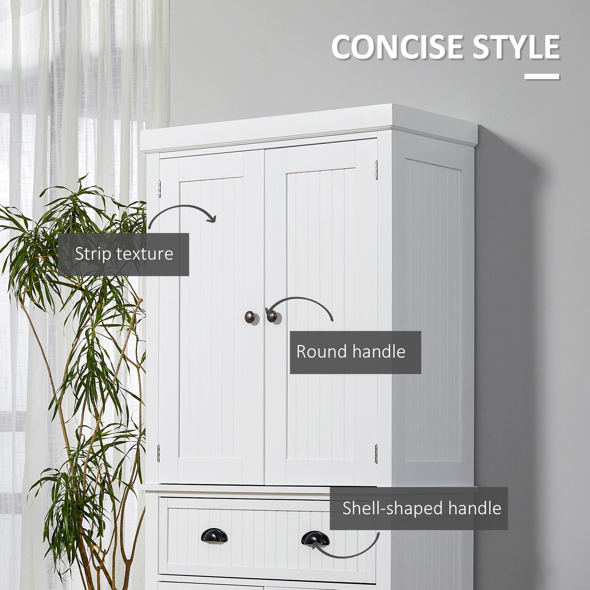 Traditional White Pantry Cabinet with Drawer and Adjustable Shelves