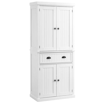 Traditional White Pantry Cabinet with Drawer and Adjustable Shelves