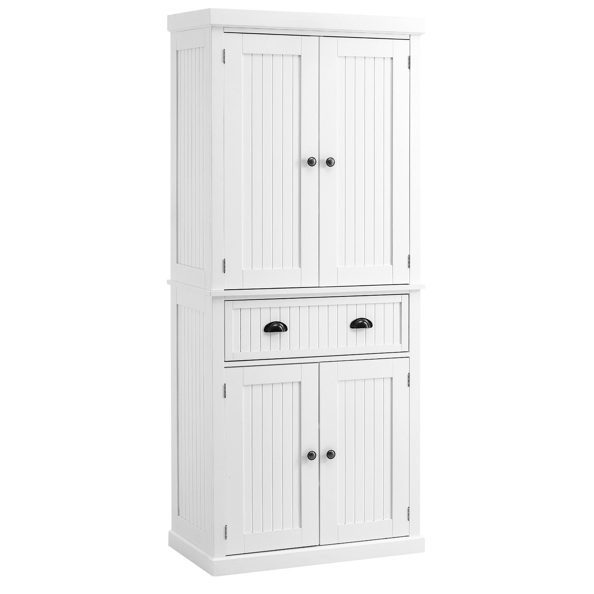 Traditional White Pantry Cabinet with Drawer and Adjustable Shelves