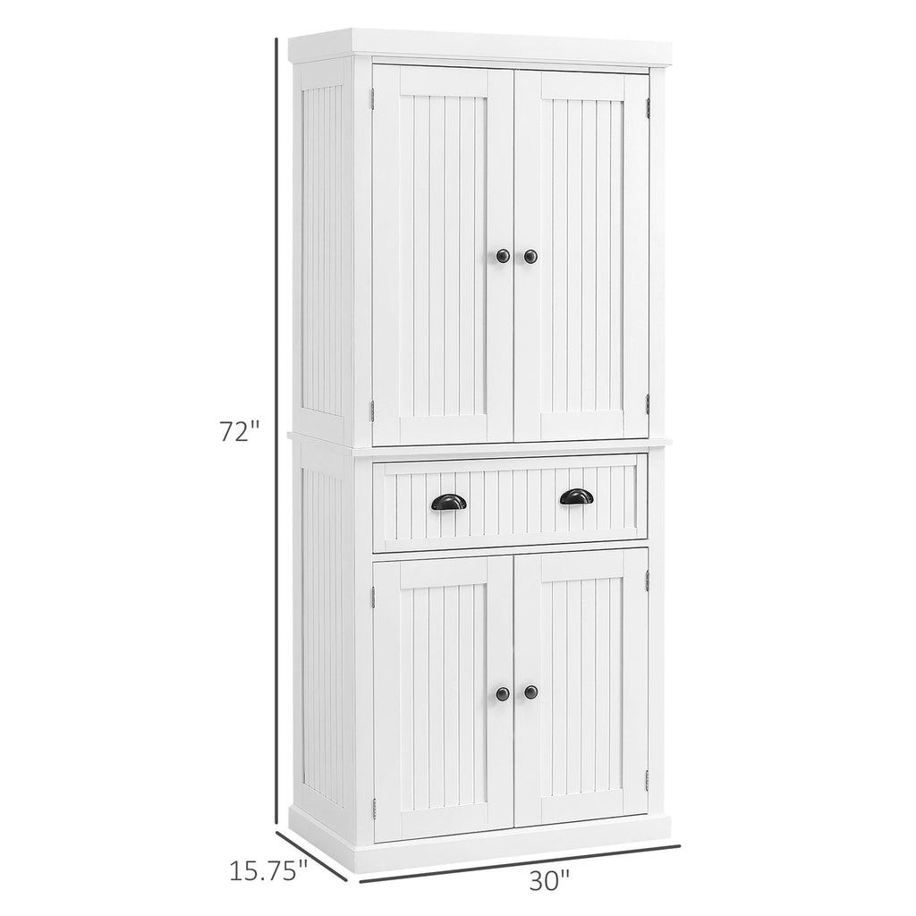 Traditional White Pantry Cabinet with Drawer and Adjustable Shelves