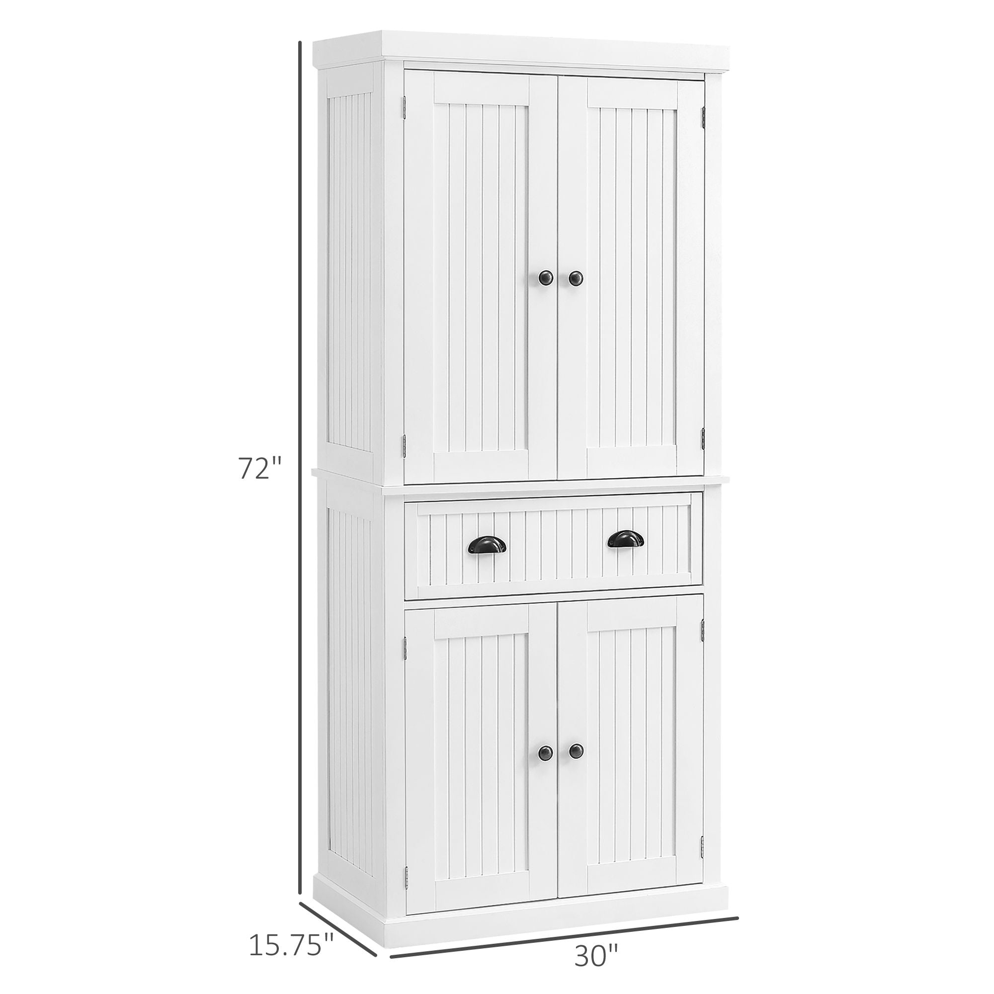 Traditional White Pantry Cabinet with Drawer and Adjustable Shelves