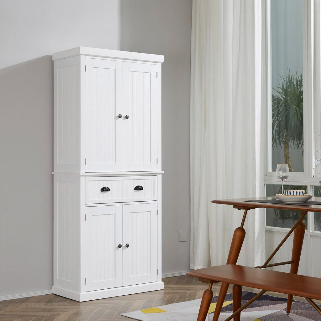 Traditional White Pantry Cabinet with Drawer and Adjustable Shelves