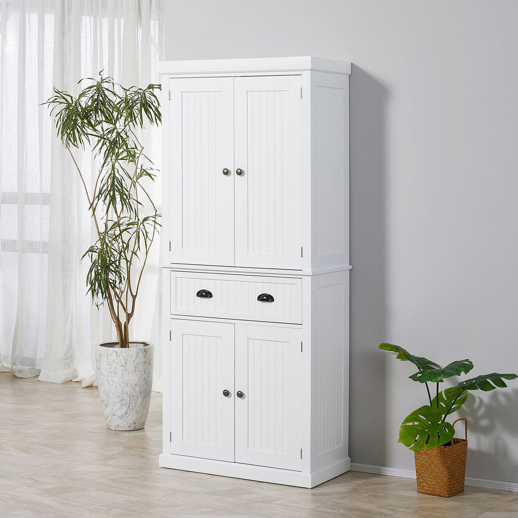 Traditional White Pantry Cabinet with Drawer and Adjustable Shelves