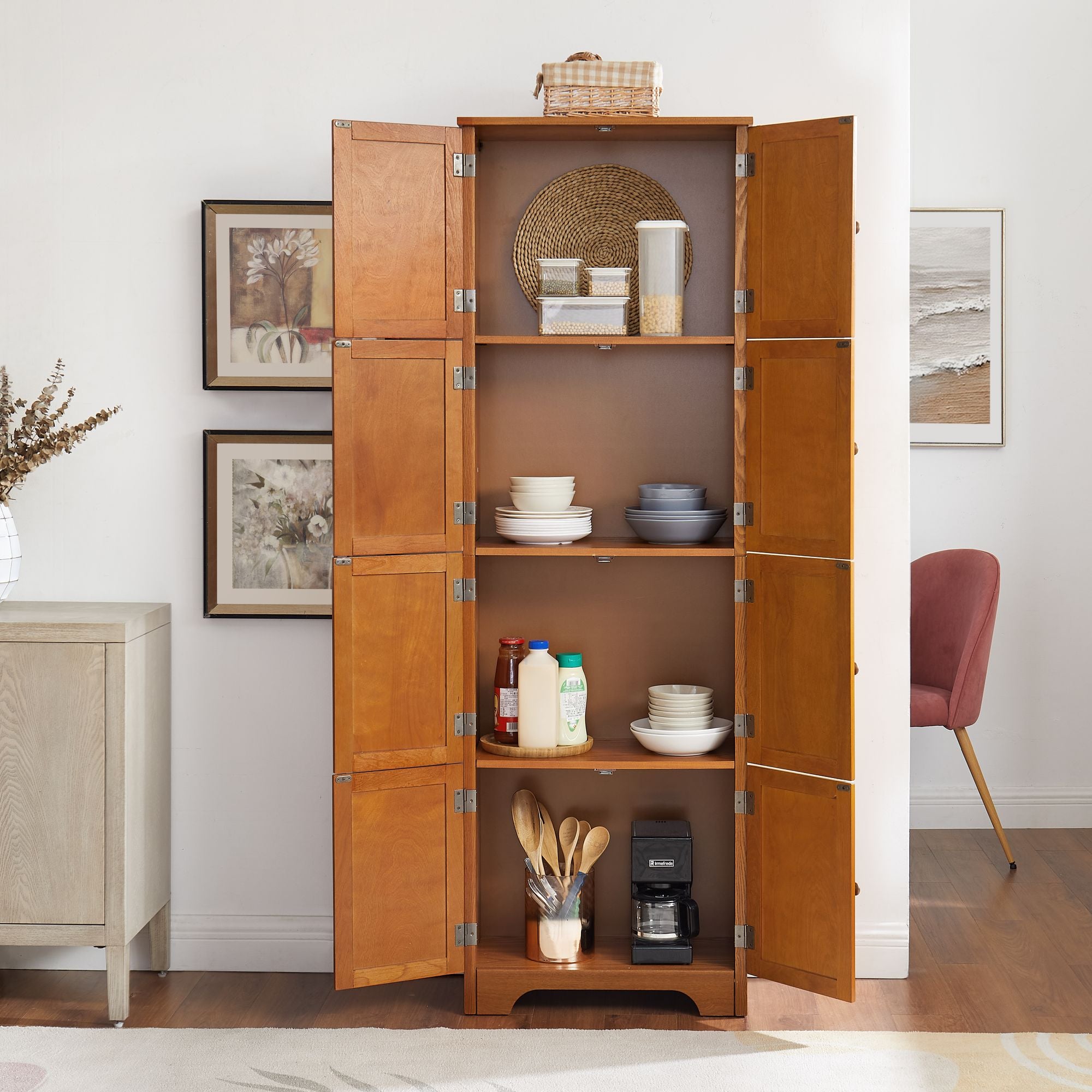 Contemporary Tall Storage Cabinet with 4 Compartments and Elegant Design