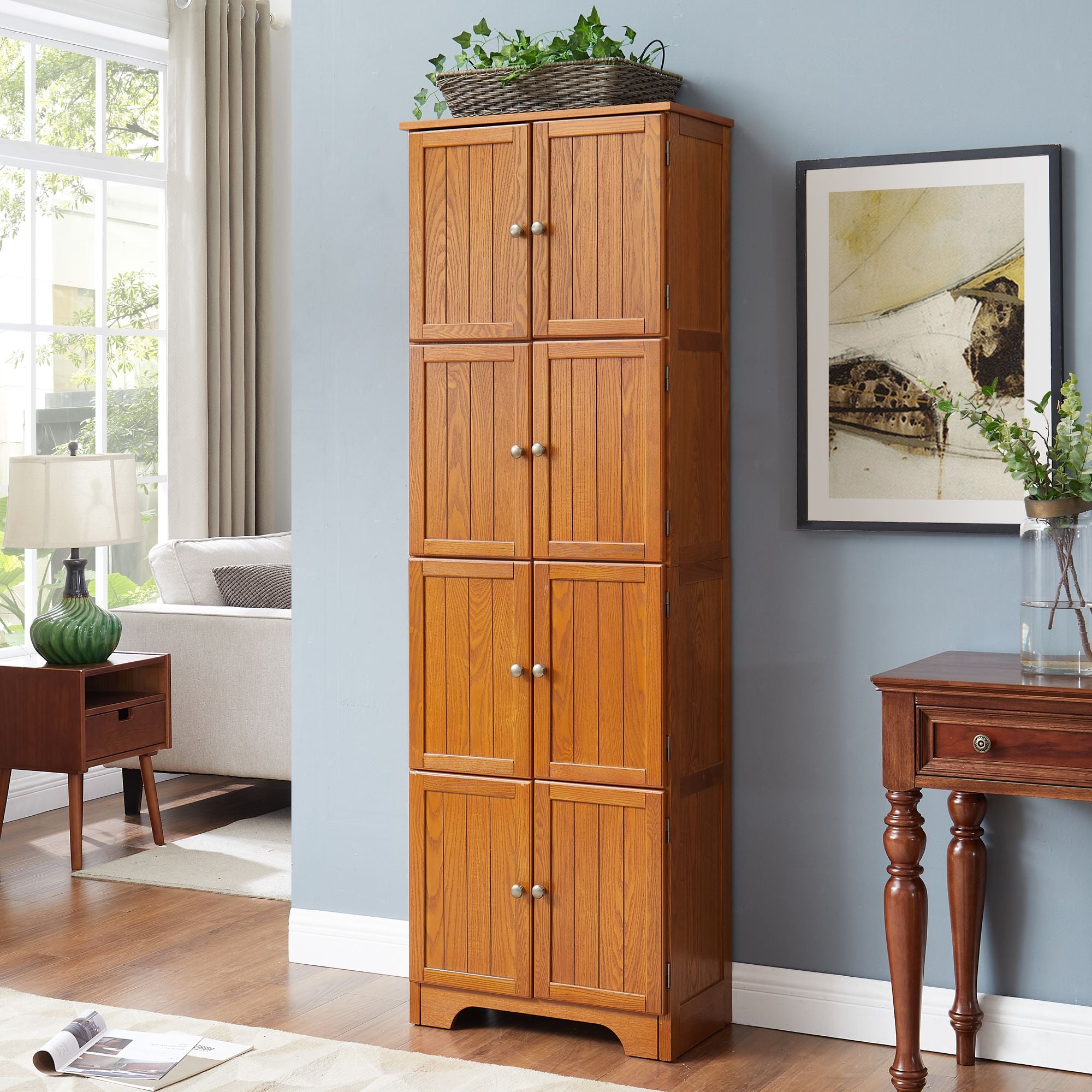 Contemporary Tall Storage Cabinet with 4 Compartments and Elegant Design