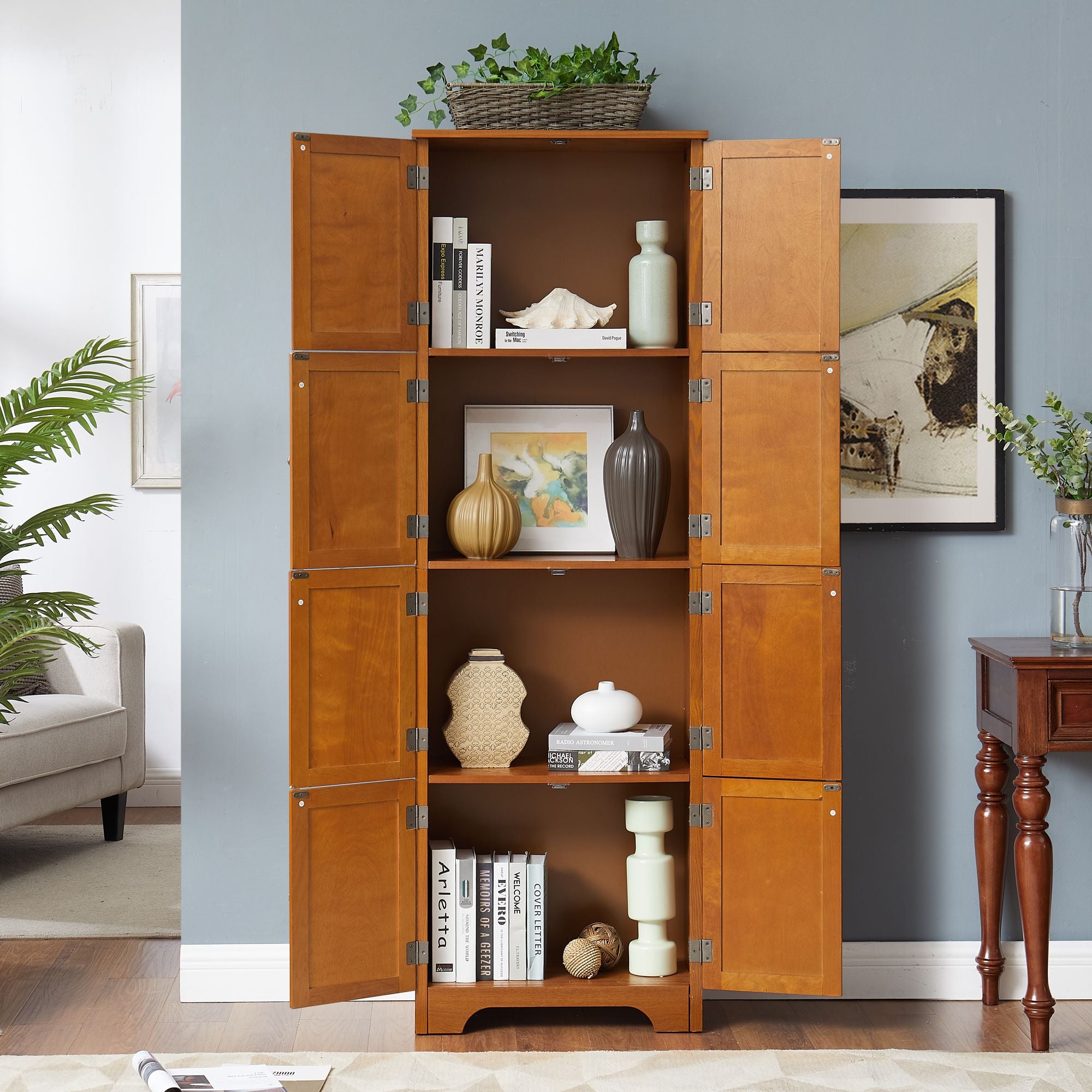 Contemporary Tall Storage Cabinet with 4 Compartments and Elegant Design