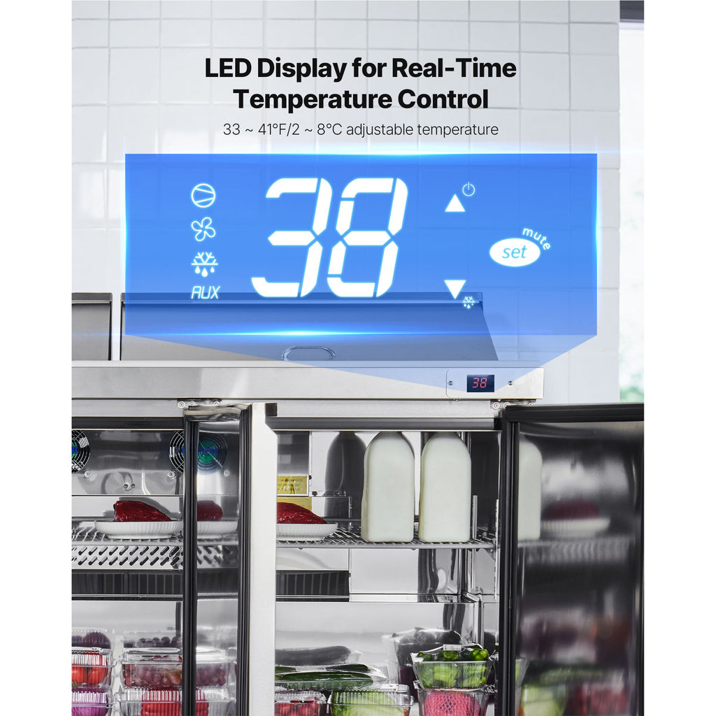 Commercial Sandwich Prep Refrigerator with Digital Temp Control and Auto-Close Door