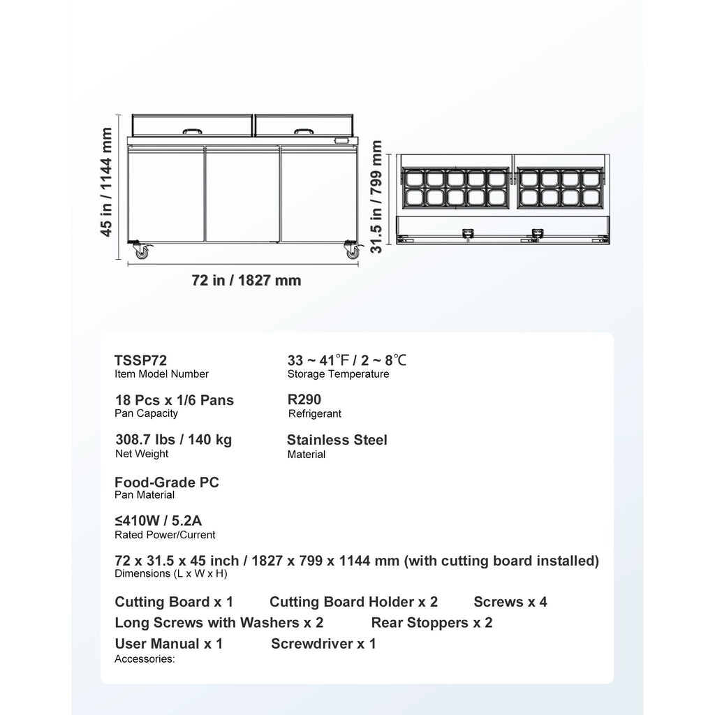 Commercial Sandwich Prep Refrigerator with Digital Temp Control and Auto-Close Door