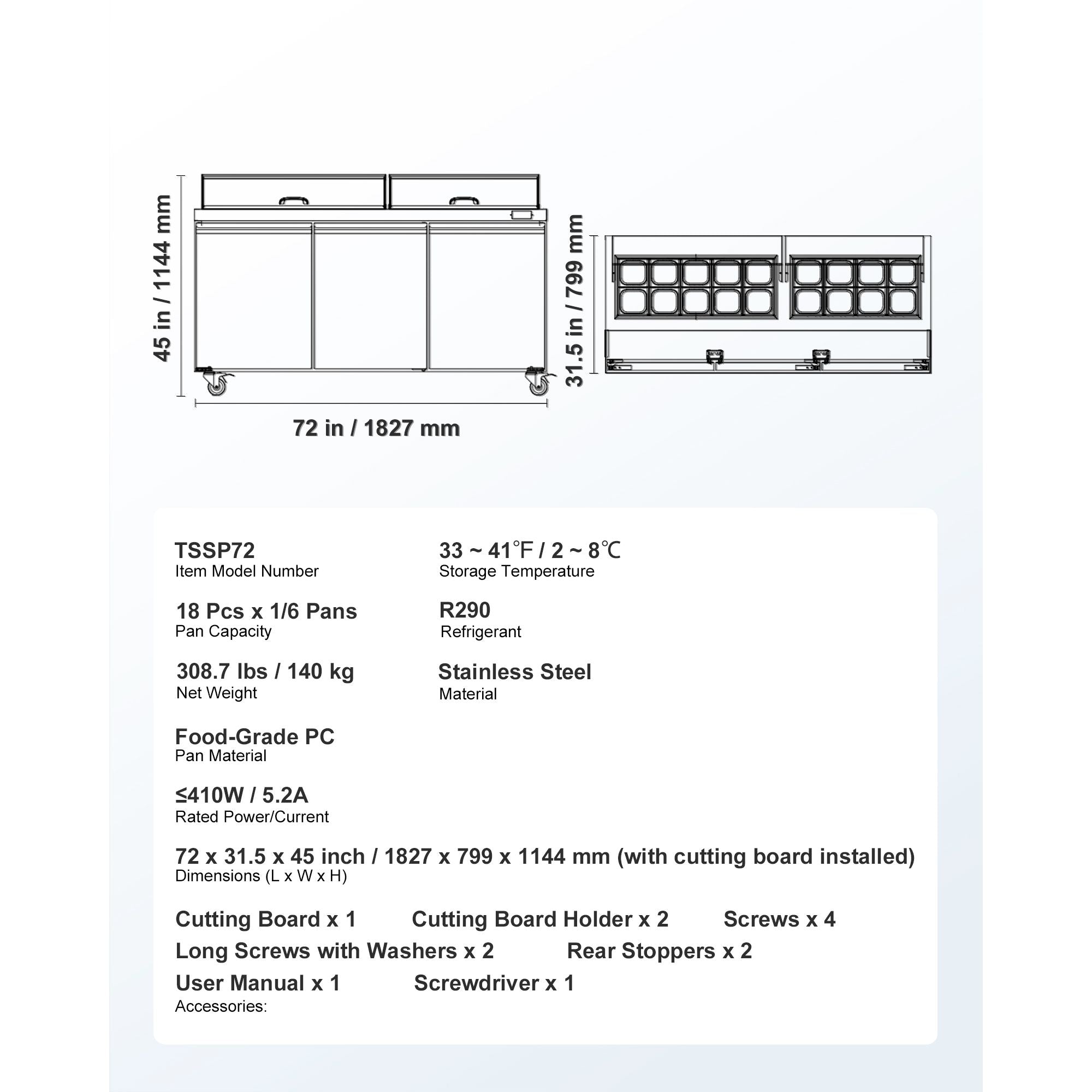 Commercial Sandwich Prep Refrigerator with Digital Temp Control and Auto-Close Door