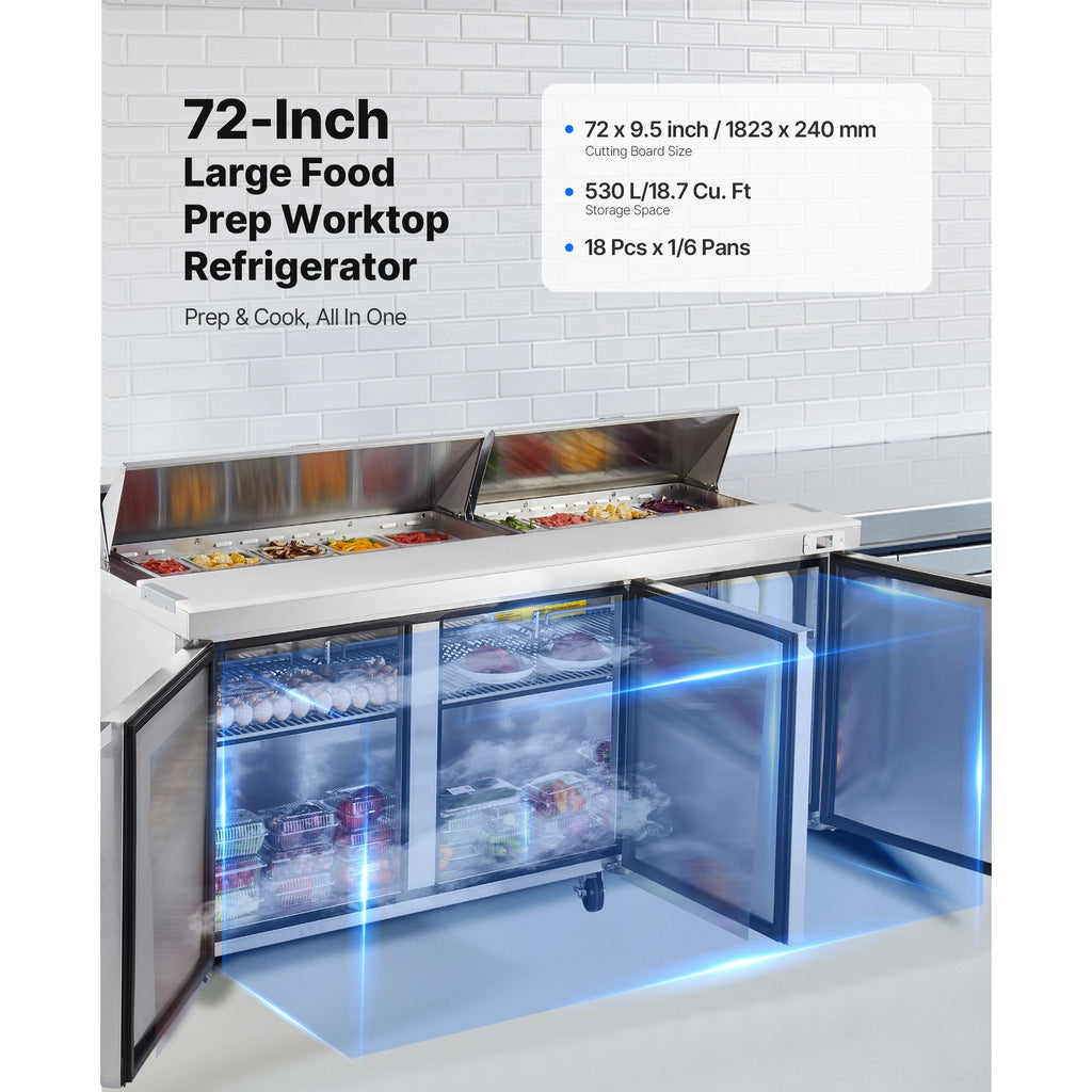 Commercial Sandwich Prep Refrigerator with Digital Temp Control and Auto-Close Door