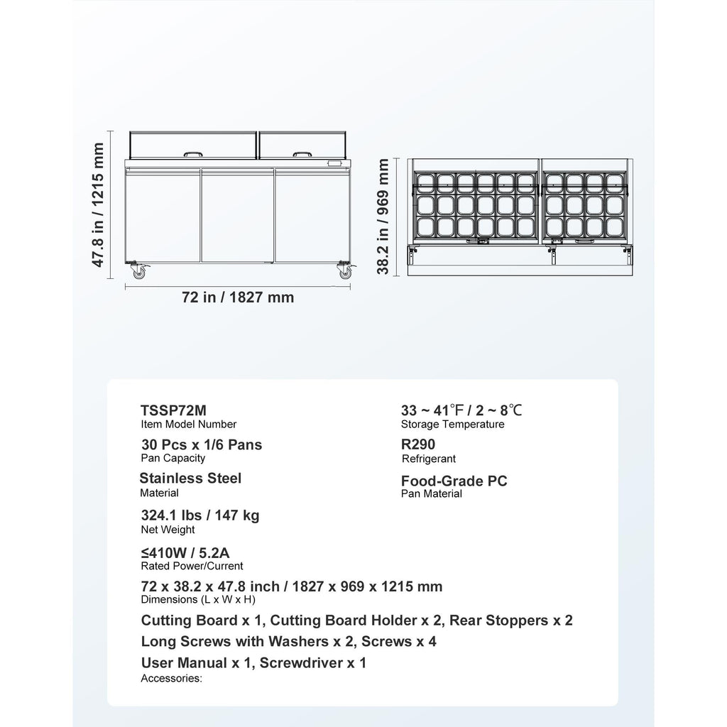 Commercial Sandwich Prep Refrigerator with Auto-Closing Door