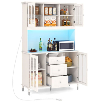 Kitchen Pantry Cabinet with LED Lighting and Charging Hub