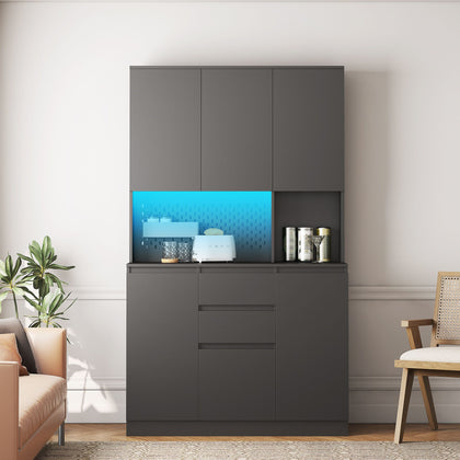 Freestanding Kitchen Pantry with Charging Station
