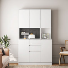 Tall Kitchen Pantry Cabinet with Charging Station and Microwave Shelf